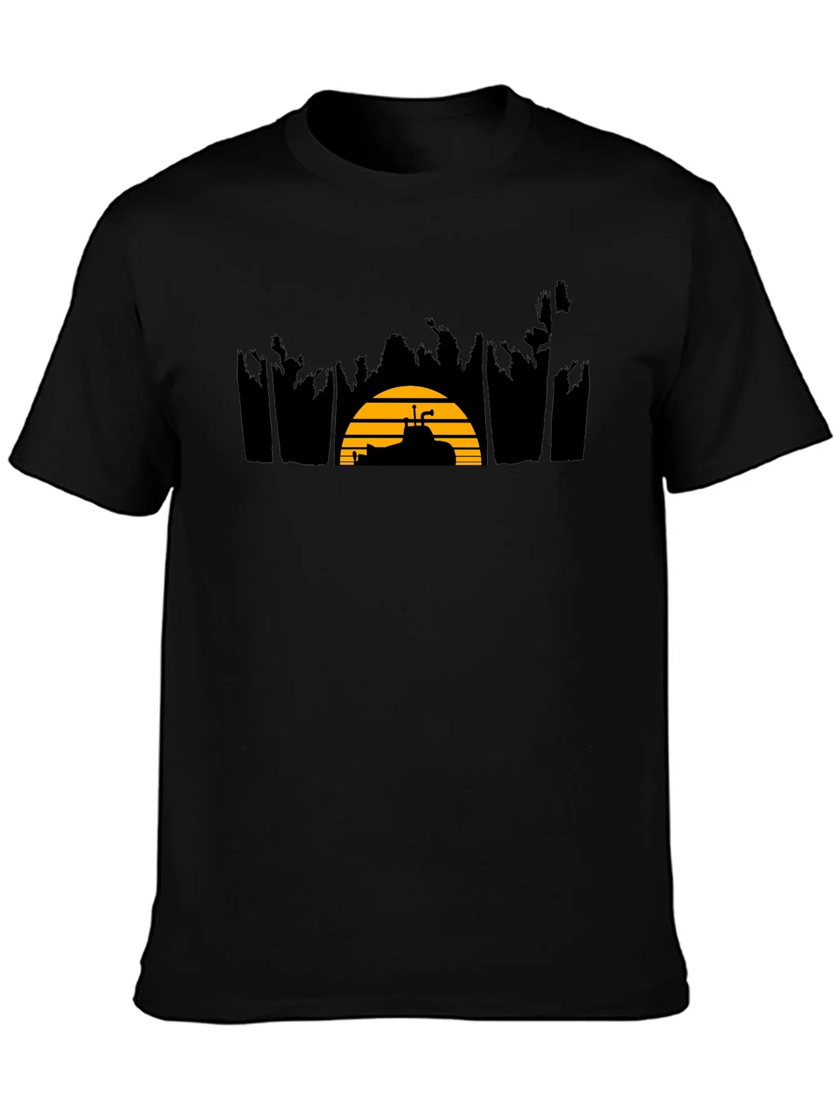 Sunset Golf Cart Tee - Black Cotton Blend Casual T-Shirt product image 3