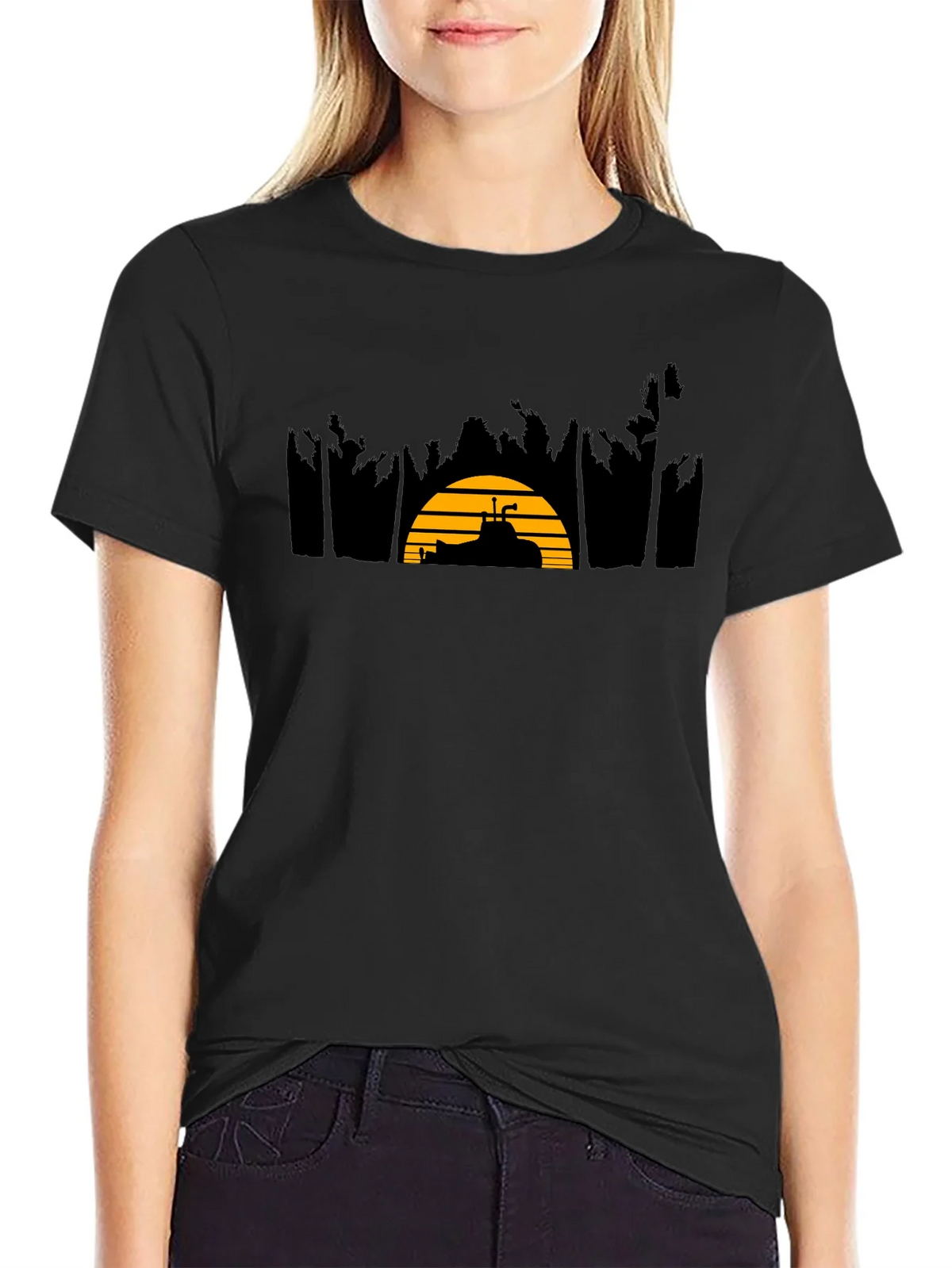 Sunset Golf Cart Tee - Black Cotton Blend Casual T-Shirt product image 2