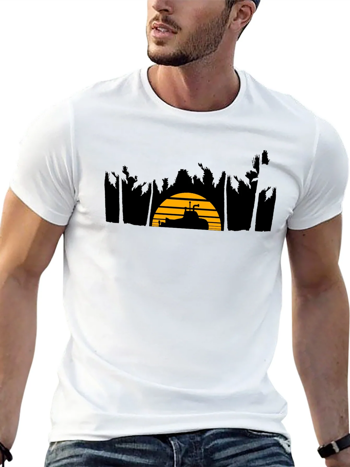 Sunset Golf Cart Tee - Black Cotton Blend Casual T-Shirt product image 12
