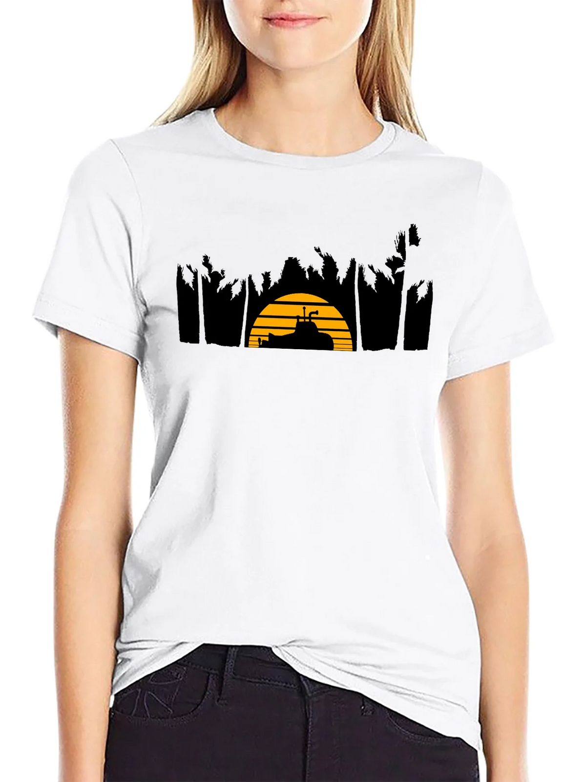 Sunset Golf Cart Tee - Black Cotton Blend Casual T-Shirt product image 8