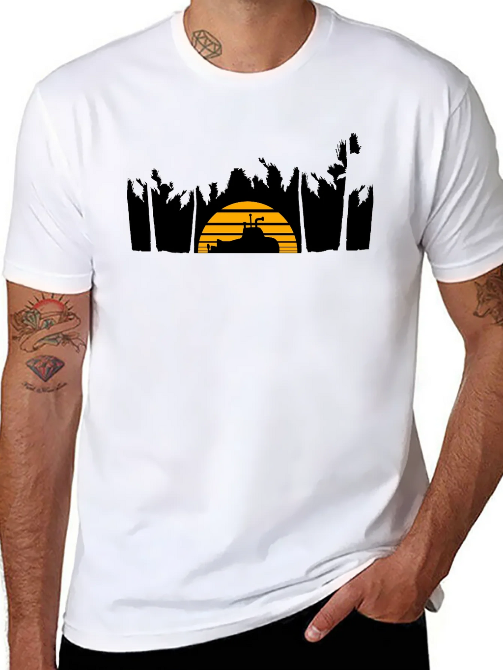 Sunset Golf Cart Tee - Black Cotton Blend Casual T-Shirt product image 7