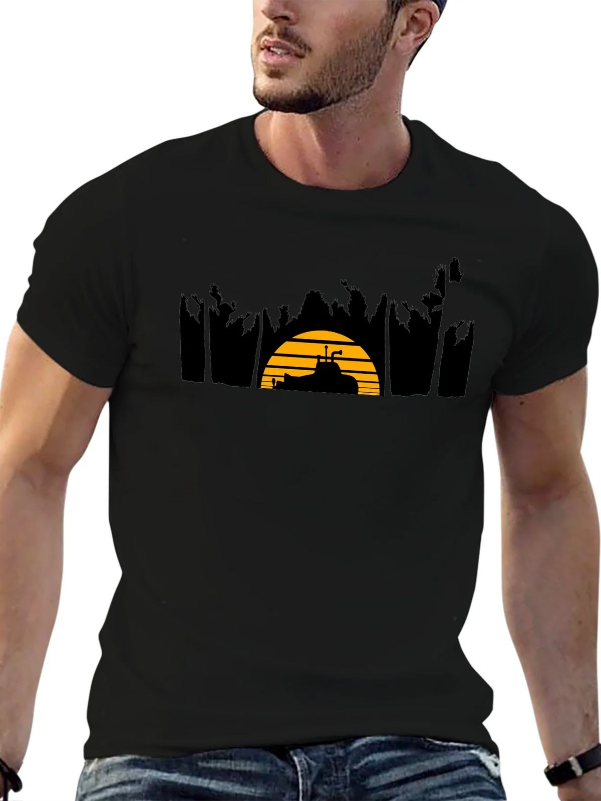 Sunset Golf Cart Tee - Black Cotton Blend Casual T-Shirt product image 6