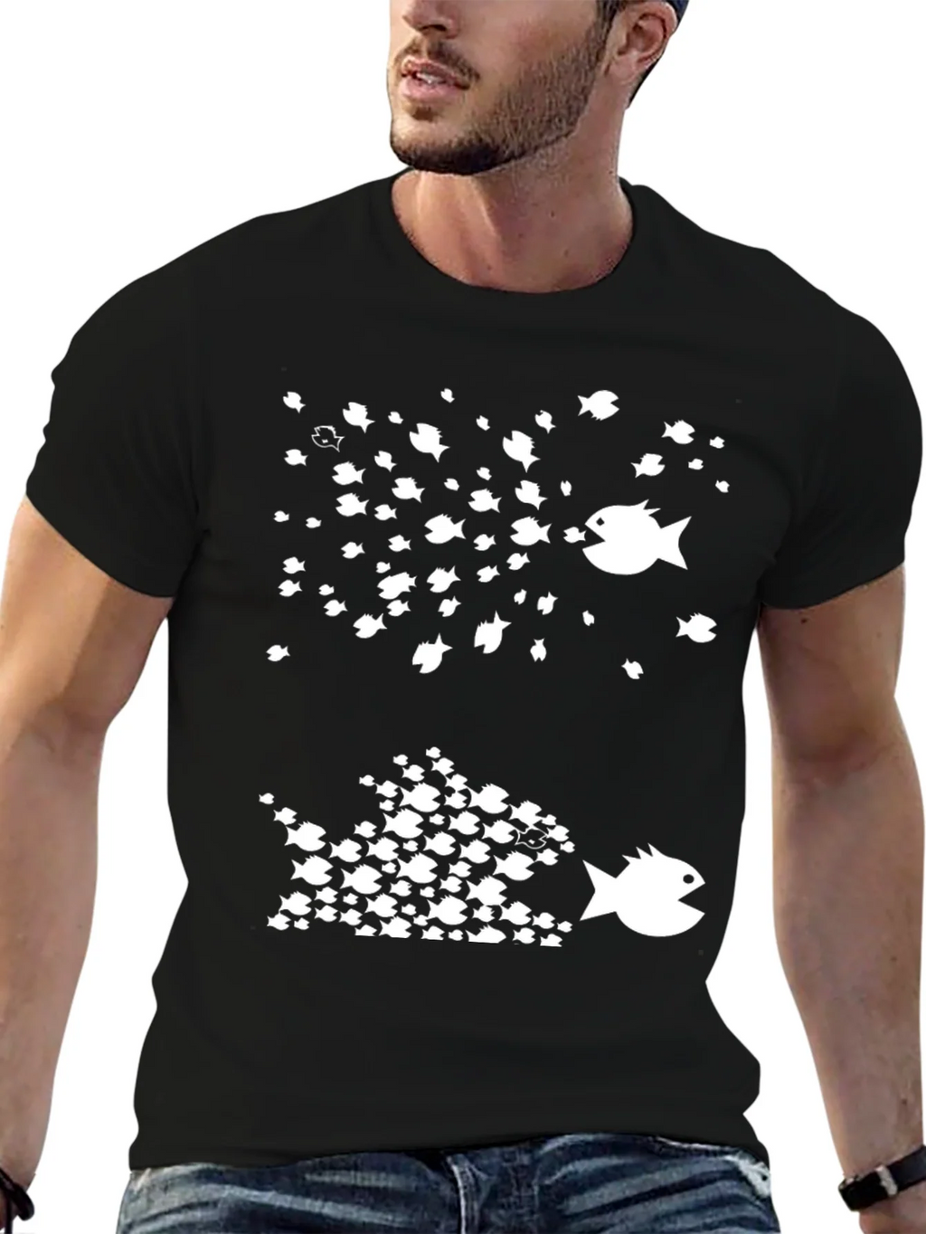 Fish Eat Graphic Tee - Black Cotton T-Shirt product image 6