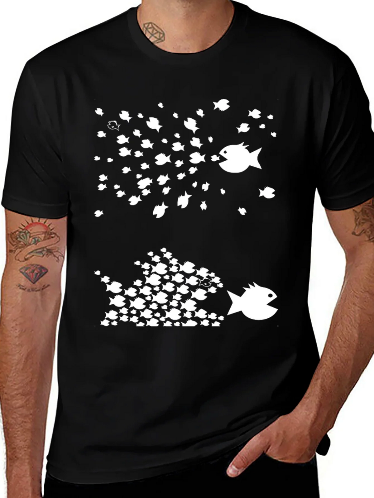 Fish Eat Graphic Tee - Black Cotton T-Shirt product image 1