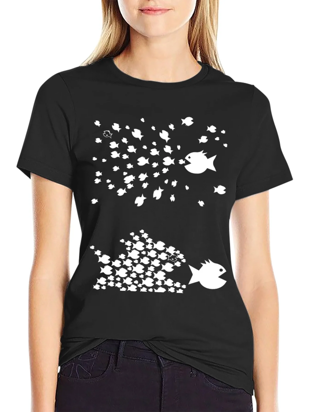 Fish Eat Graphic Tee - Black Cotton T-Shirt product image 2
