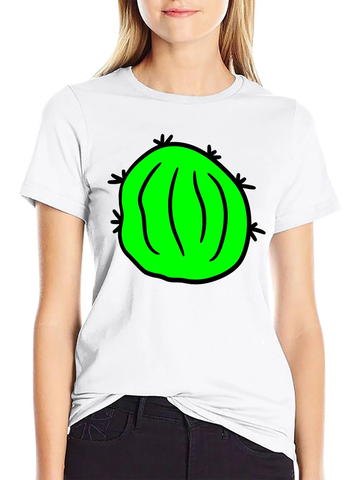 Novelty Green Cactus Graphic Black T-Shirt product image 8