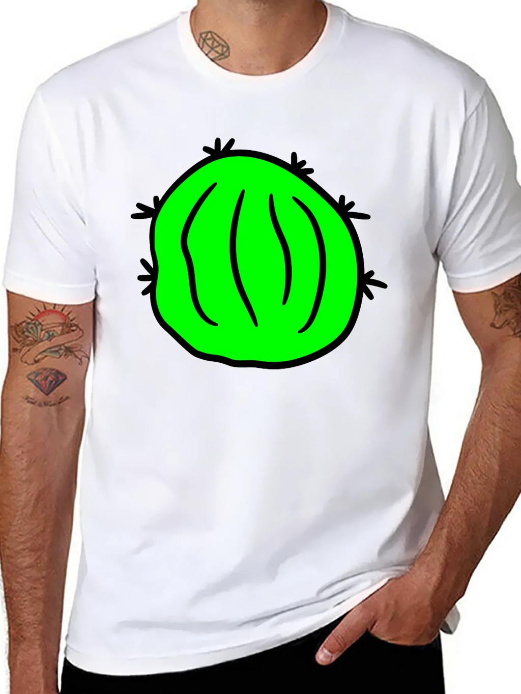 Novelty Green Cactus Graphic Black T-Shirt product image 7