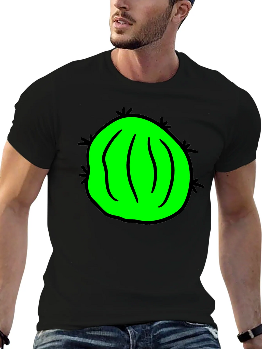 Novelty Green Cactus Graphic Black T-Shirt product image 6