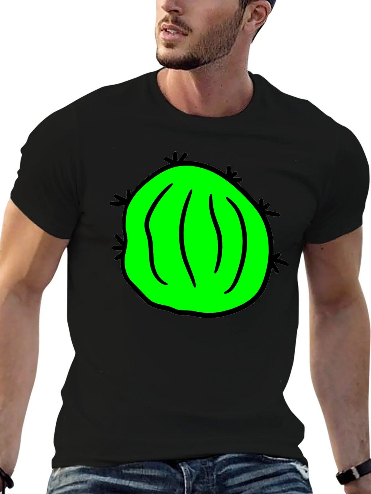 Novelty Green Cactus Graphic Black T-Shirt product image 6