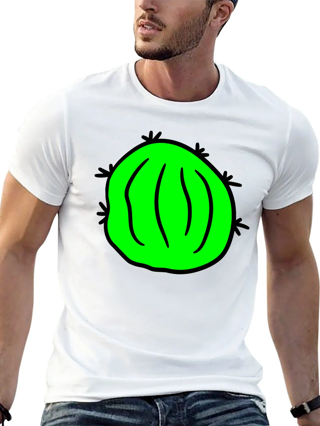 Novelty Green Cactus Graphic Black T-Shirt product image 12