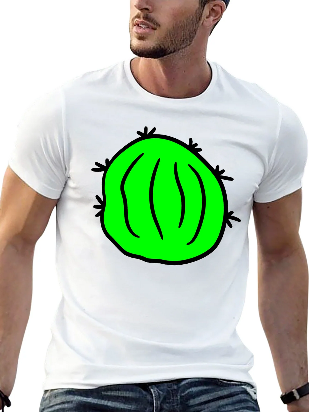 Novelty Green Cactus Graphic Black T-Shirt product image 12