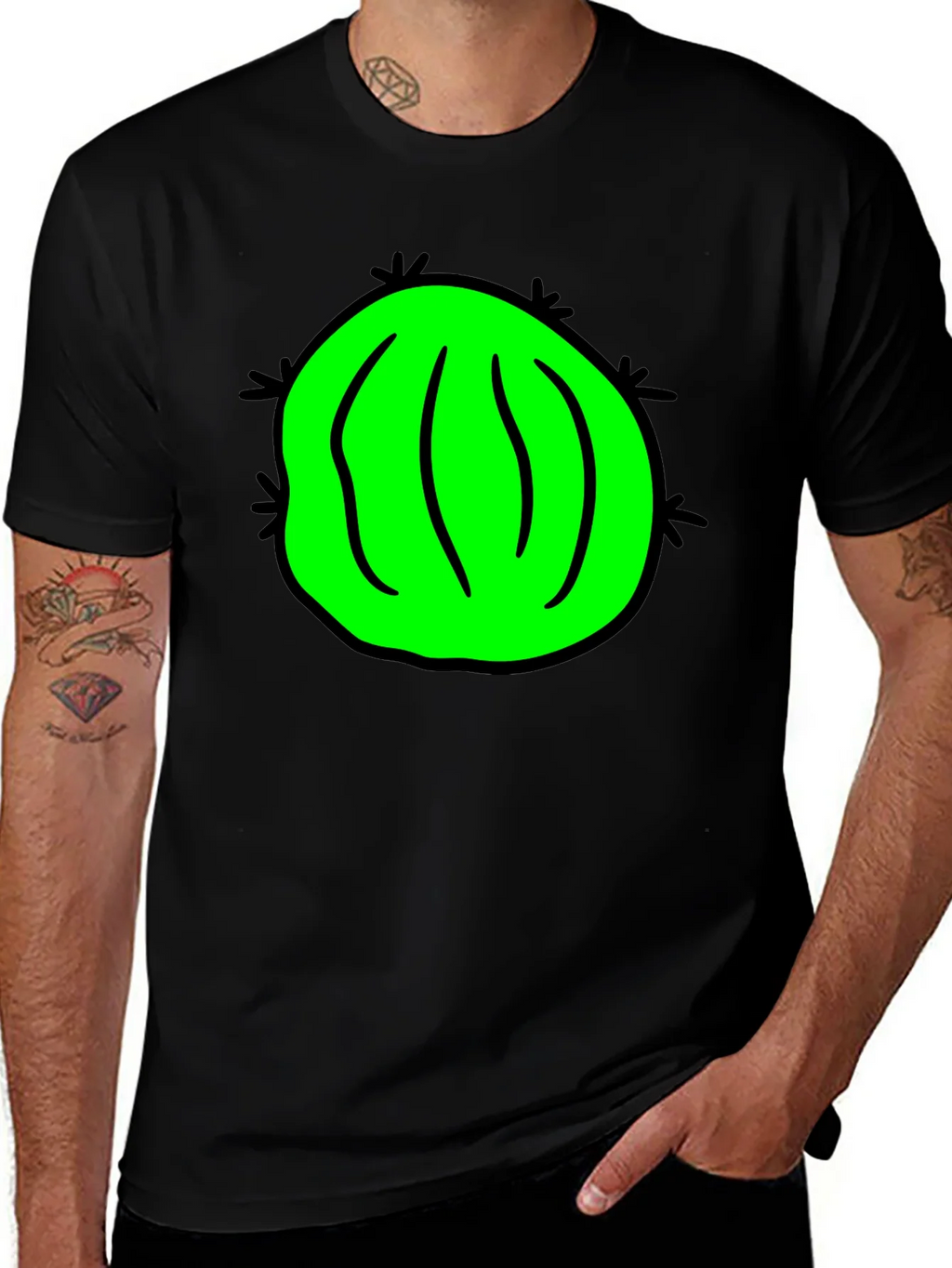 Novelty Green Cactus Graphic Black T-Shirt product image 1