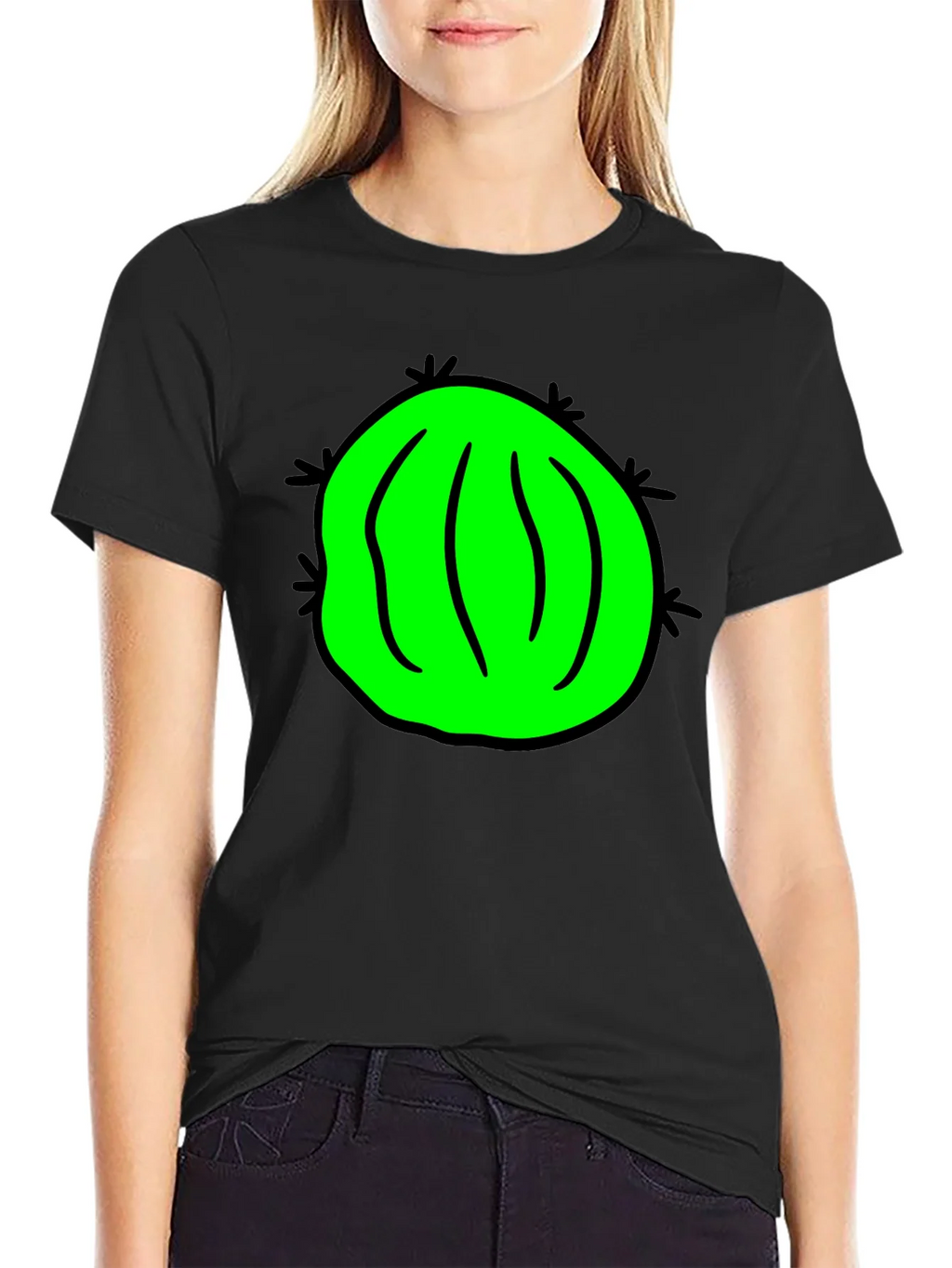 Novelty Green Cactus Graphic Black T-Shirt product image 2