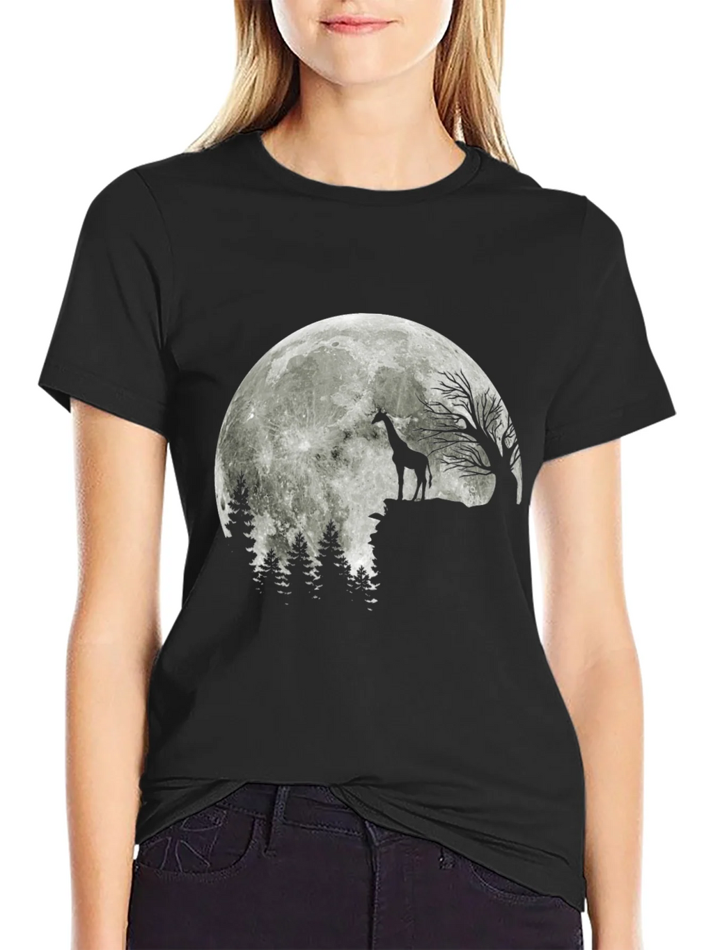 Giraffe Moon T-Shirt - Black Graphic Tee product image 2