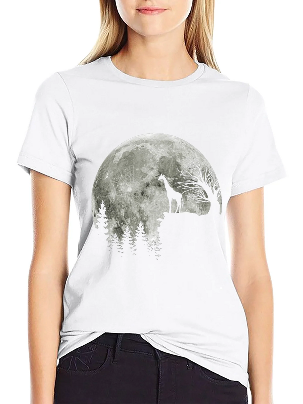Giraffe Moon T-Shirt - Black Graphic Tee product image 8