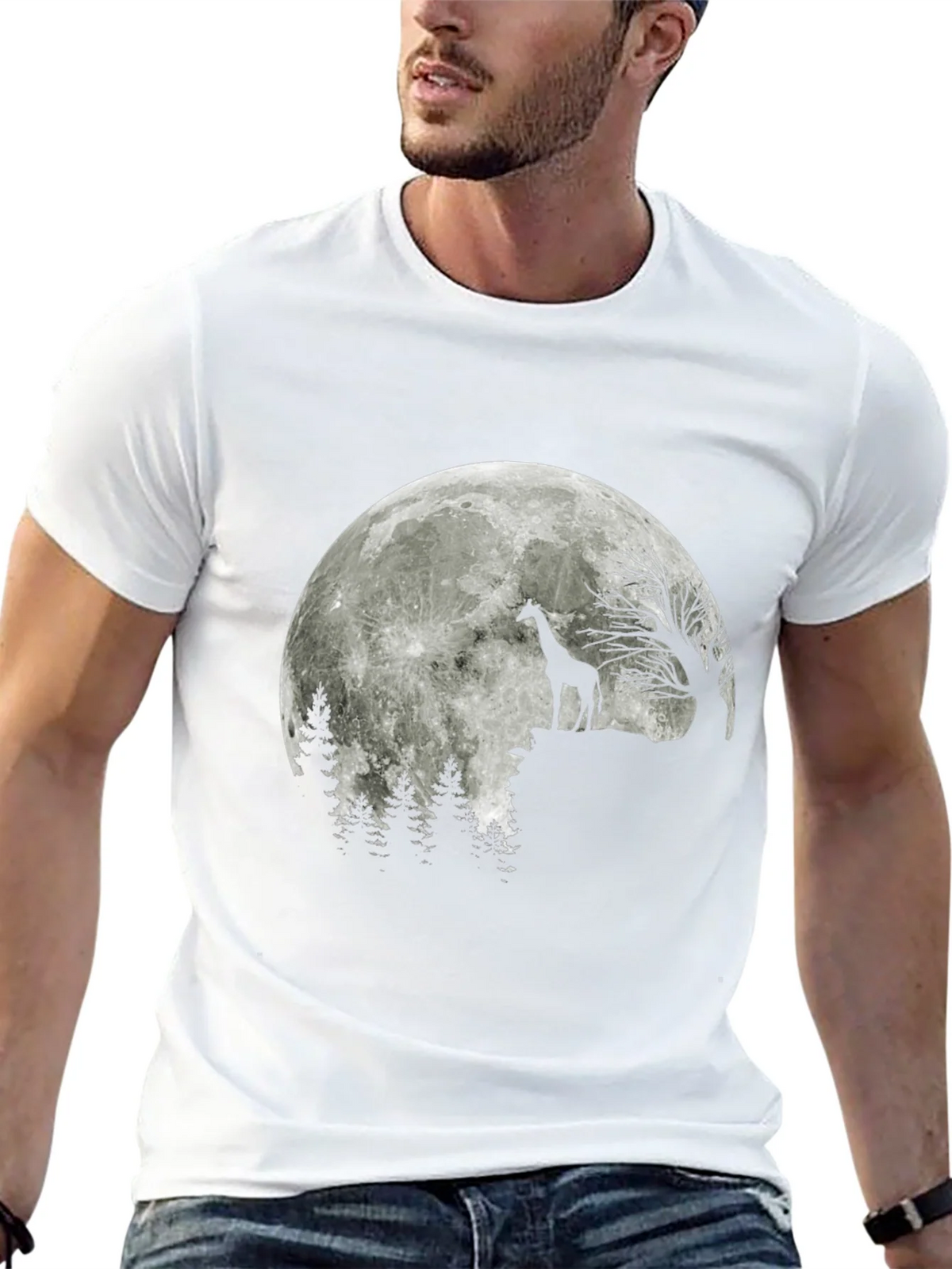 Giraffe Moon T-Shirt - Black Graphic Tee product image 12