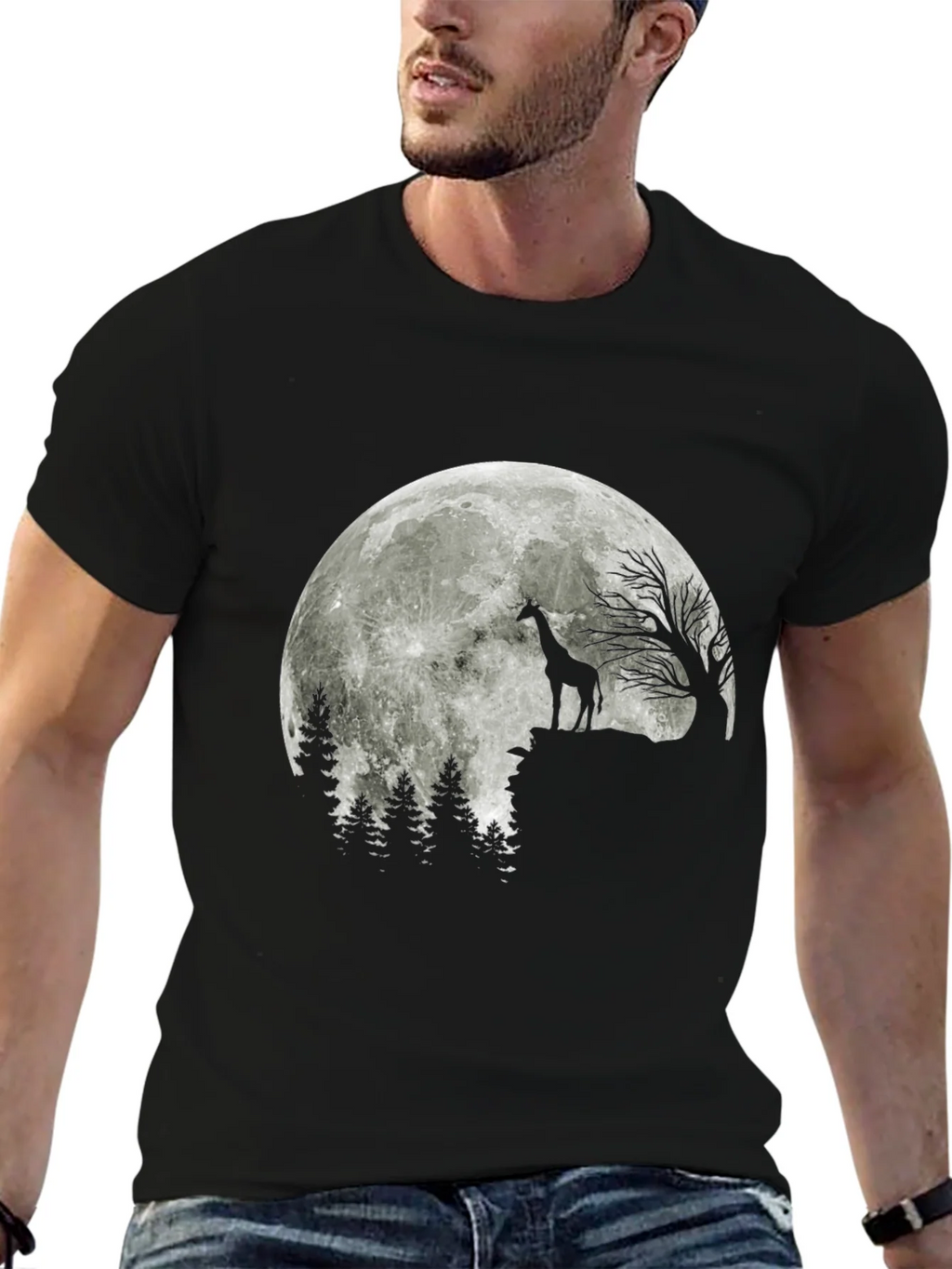 Giraffe Moon T-Shirt - Black Graphic Tee product image 6