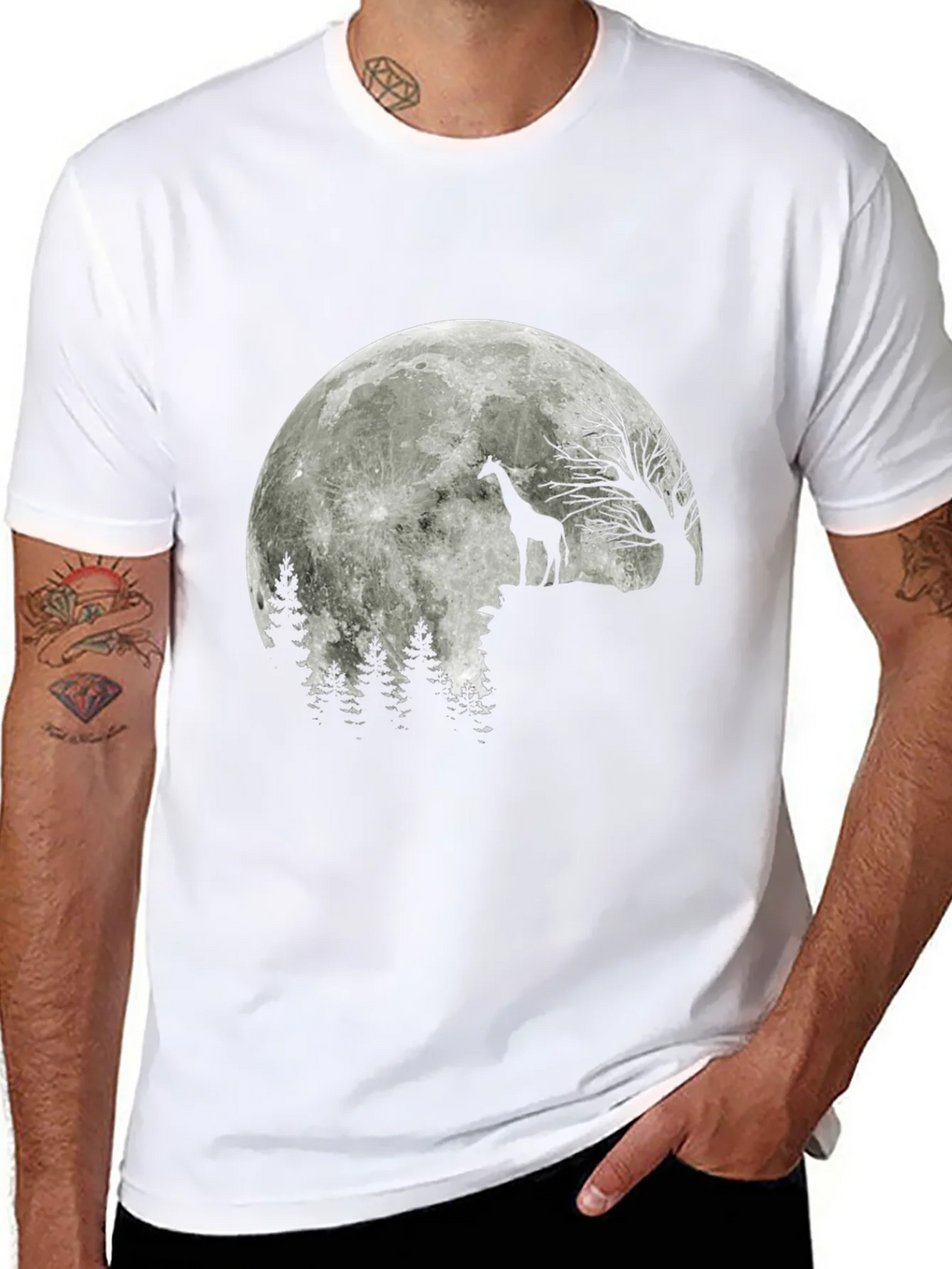 Giraffe Moon T-Shirt - Black Graphic Tee product image 7