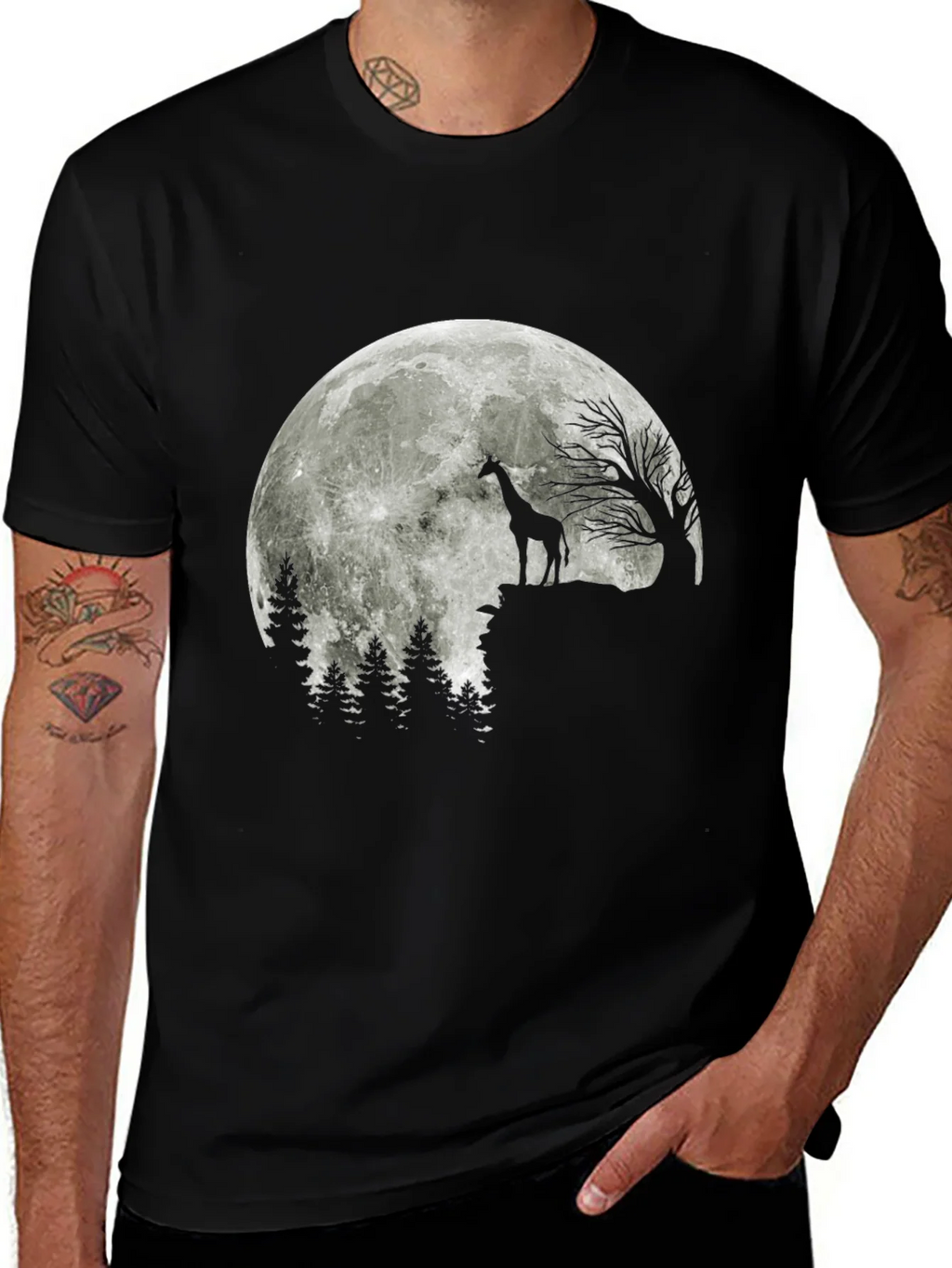 Giraffe Moon T-Shirt - Black Graphic Tee product image 1