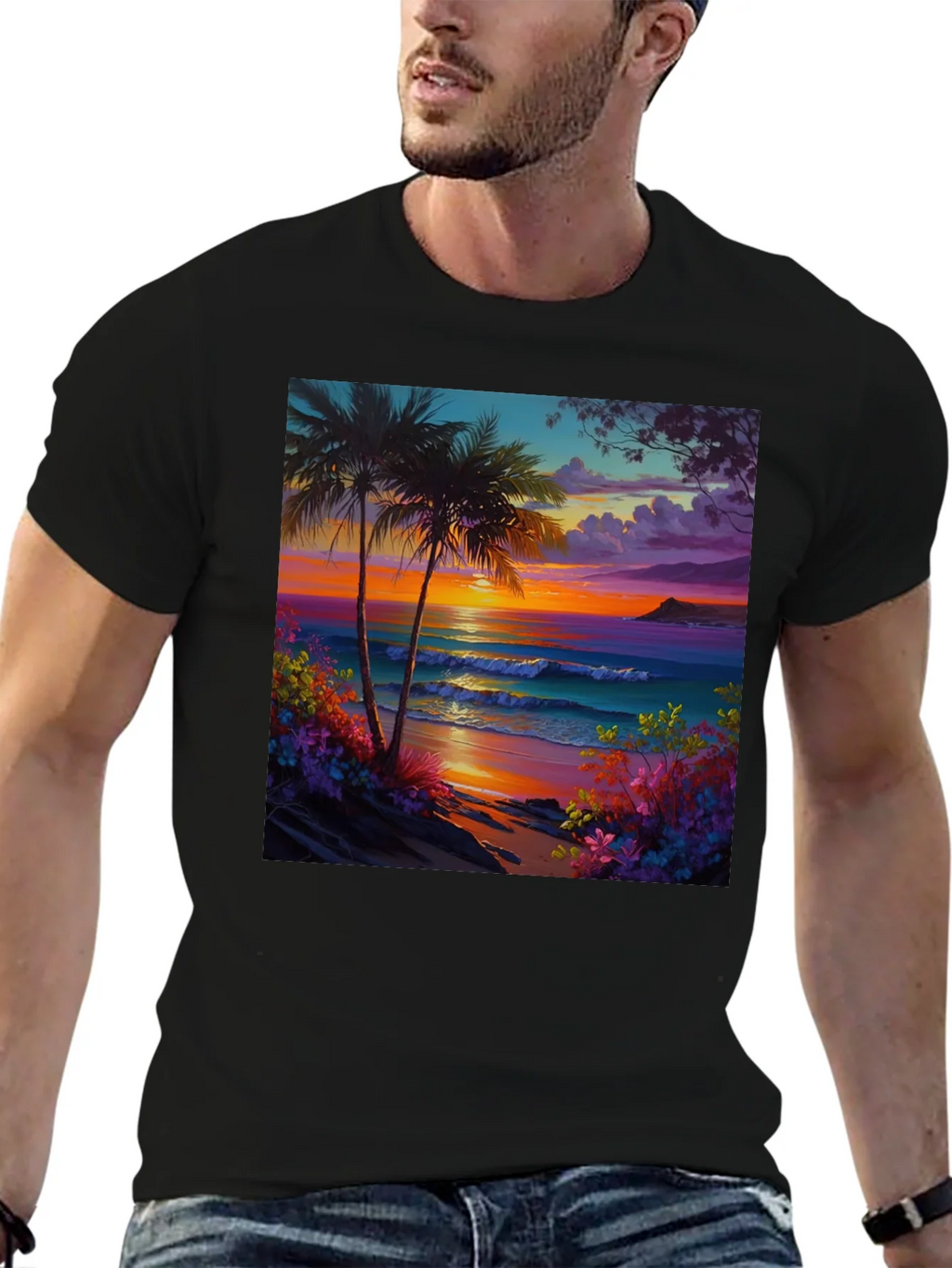 Tropical Beach Sunset Graphic Tee product image 6