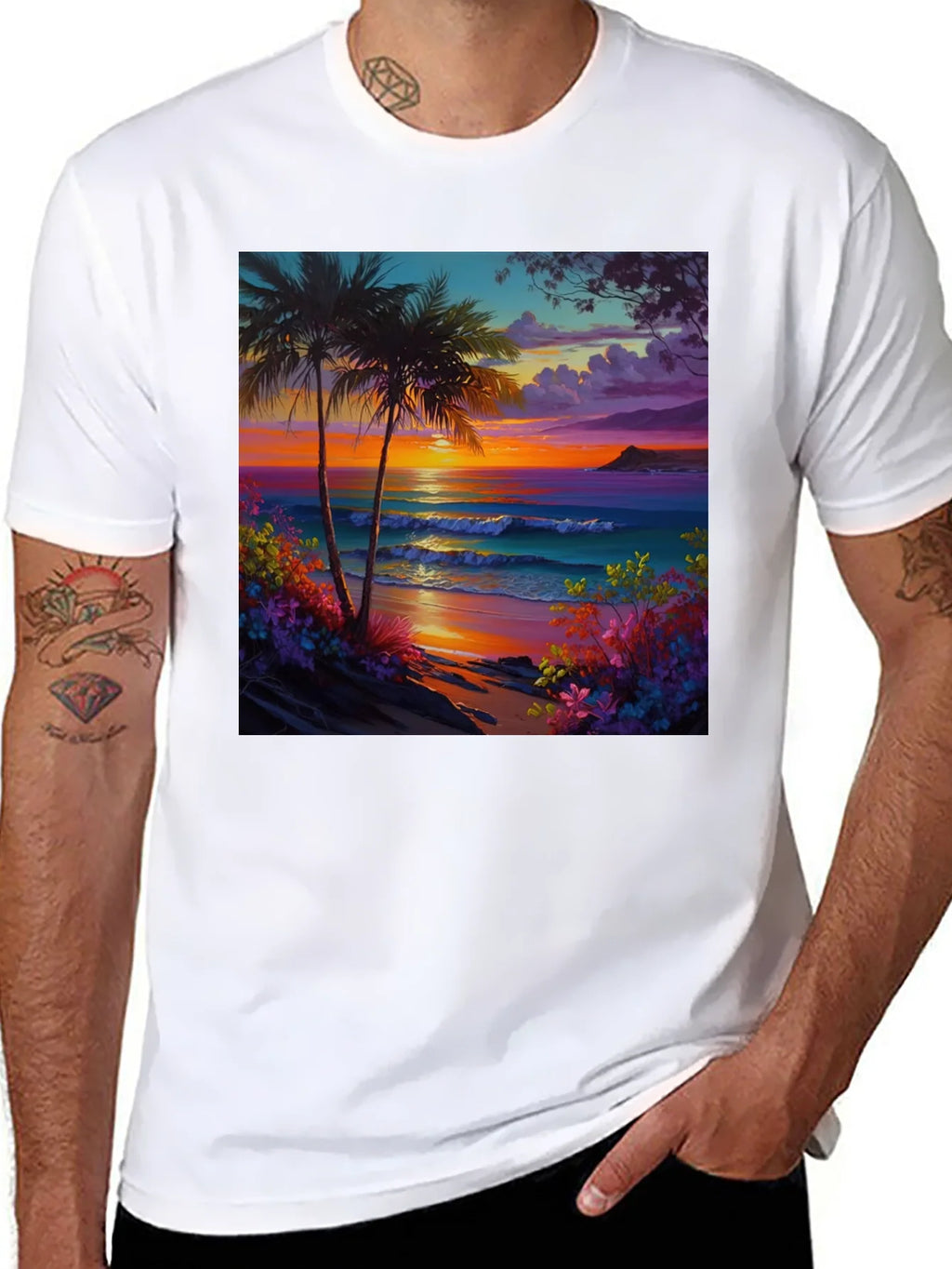 Tropical Beach Sunset Graphic Tee product image 7