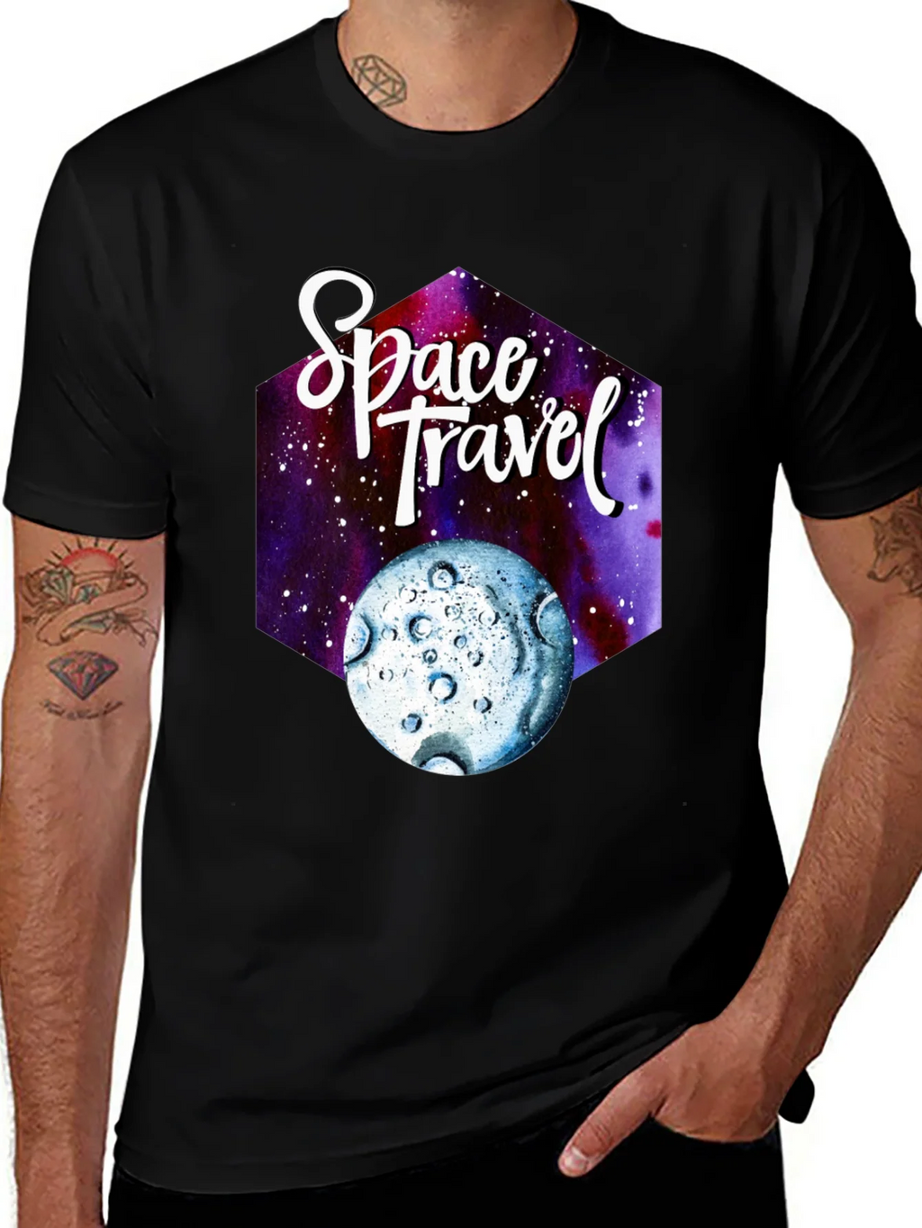Space Travel Graphic T-Shirt - Black Cotton Tee product image 1