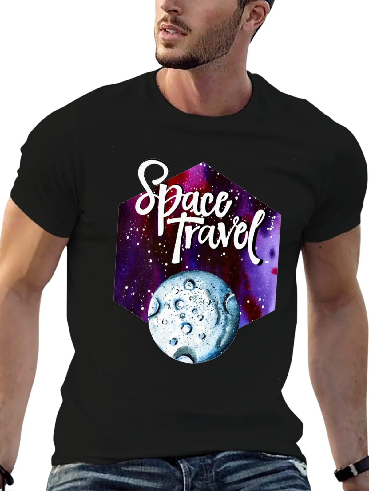 Space Travel Graphic T-Shirt - Black Cotton Tee product image 6