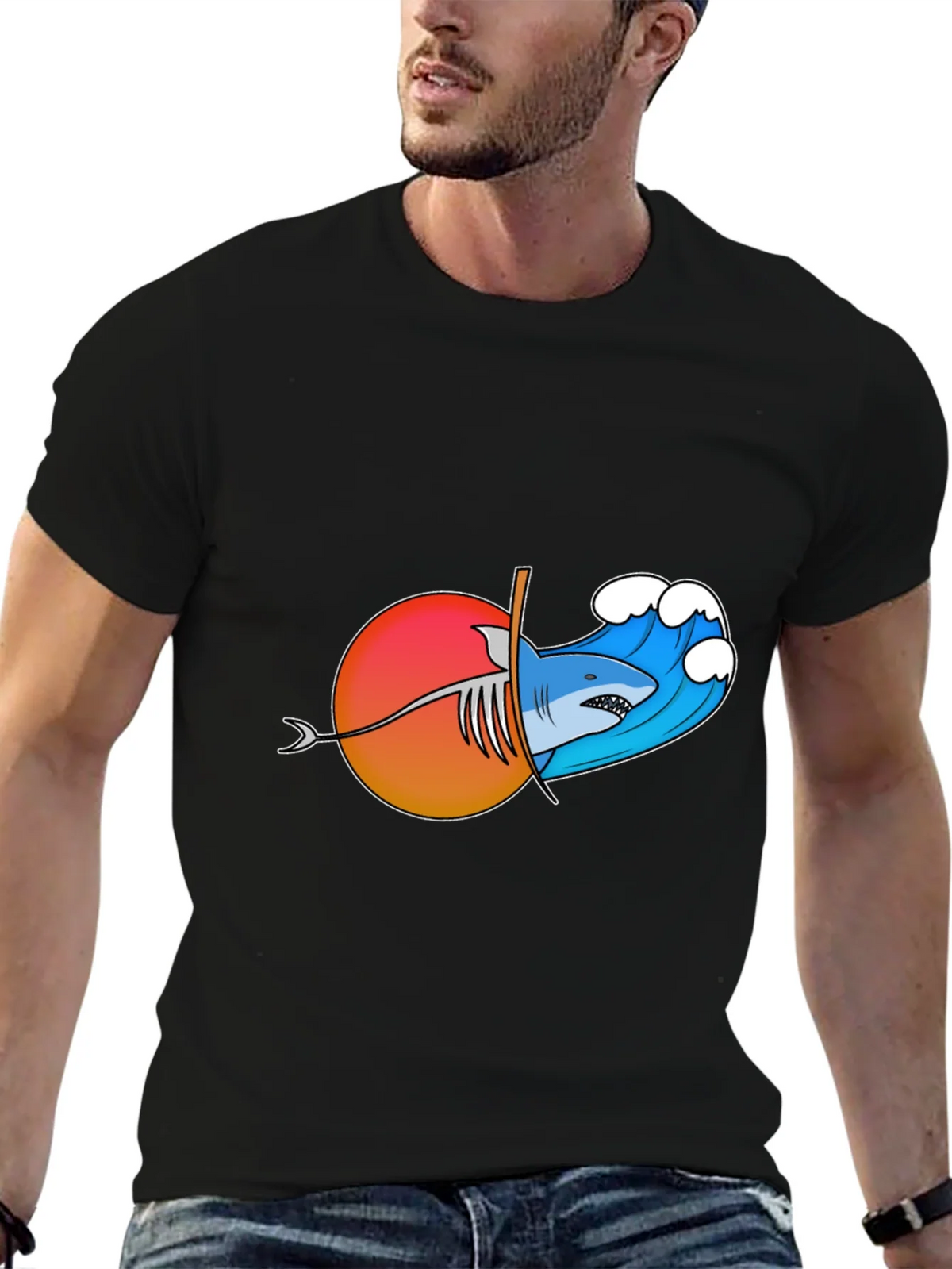 Shark Wave Sunset Graphic Tee product image 6