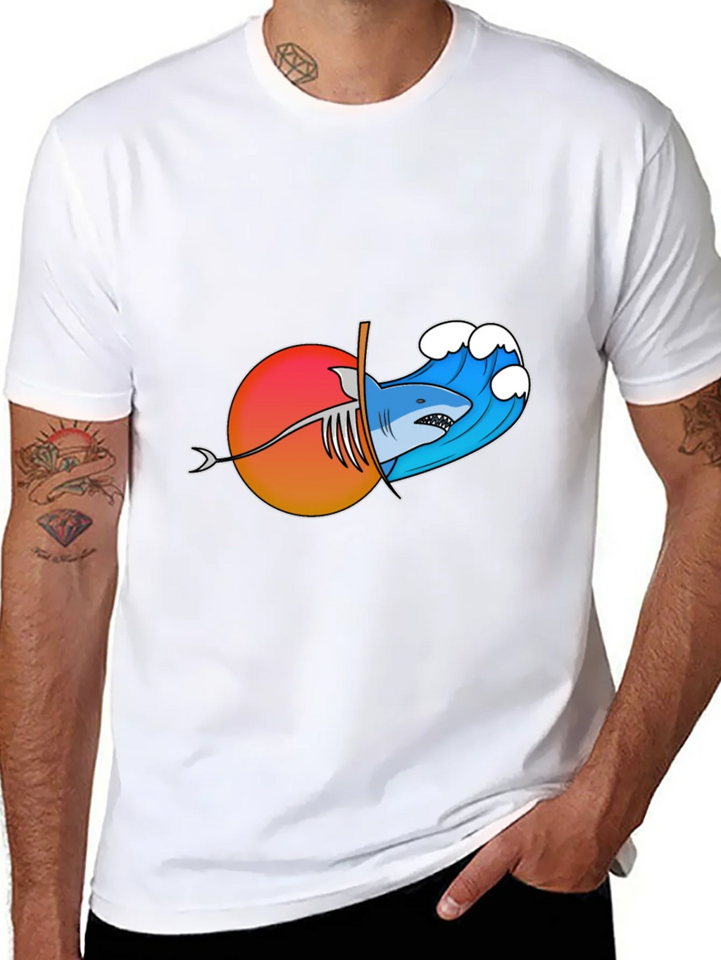 Shark Wave Sunset Graphic Tee product image 7