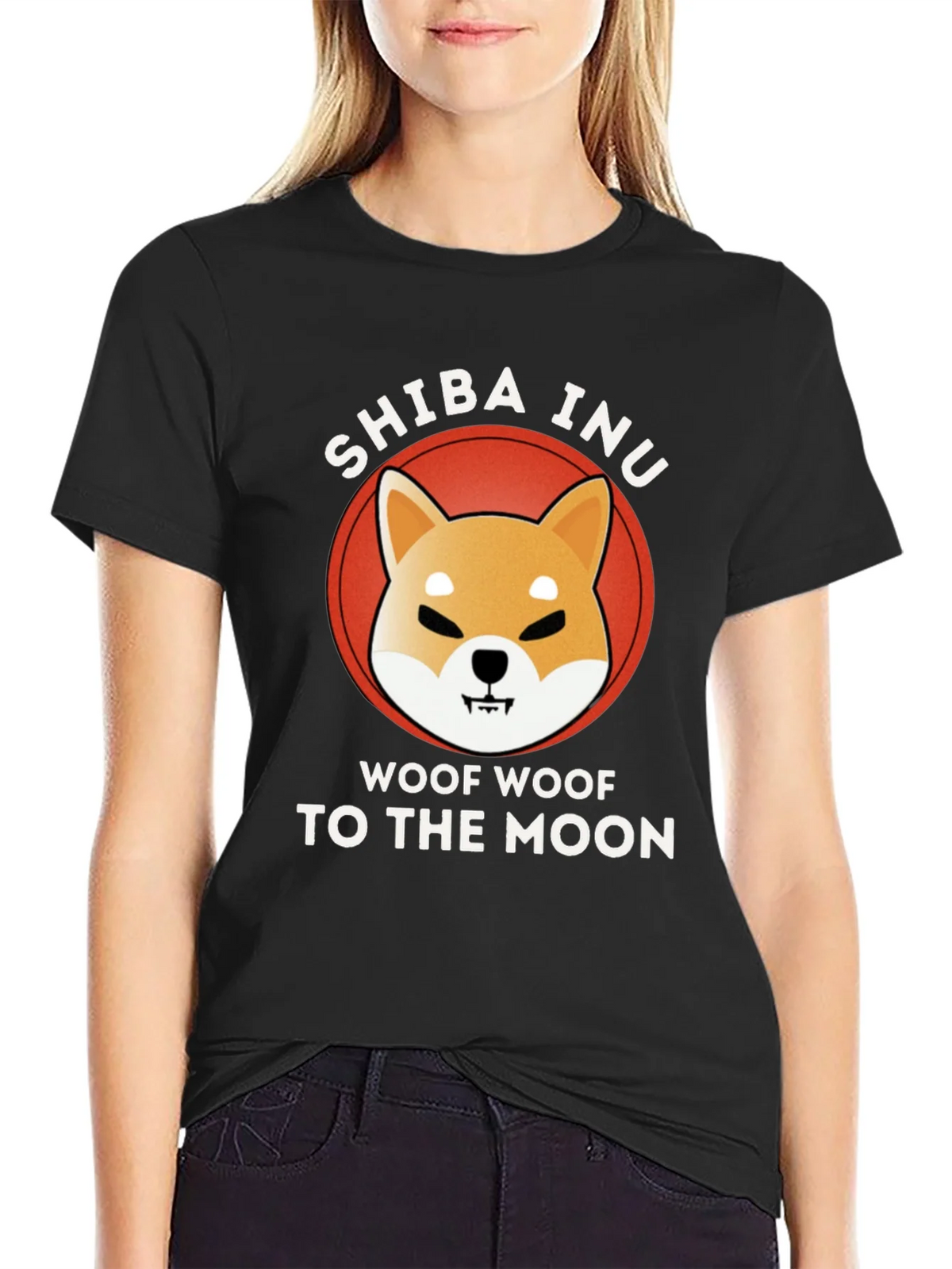 Shiba Inu Woof Moon Black T-Shirt product image 2