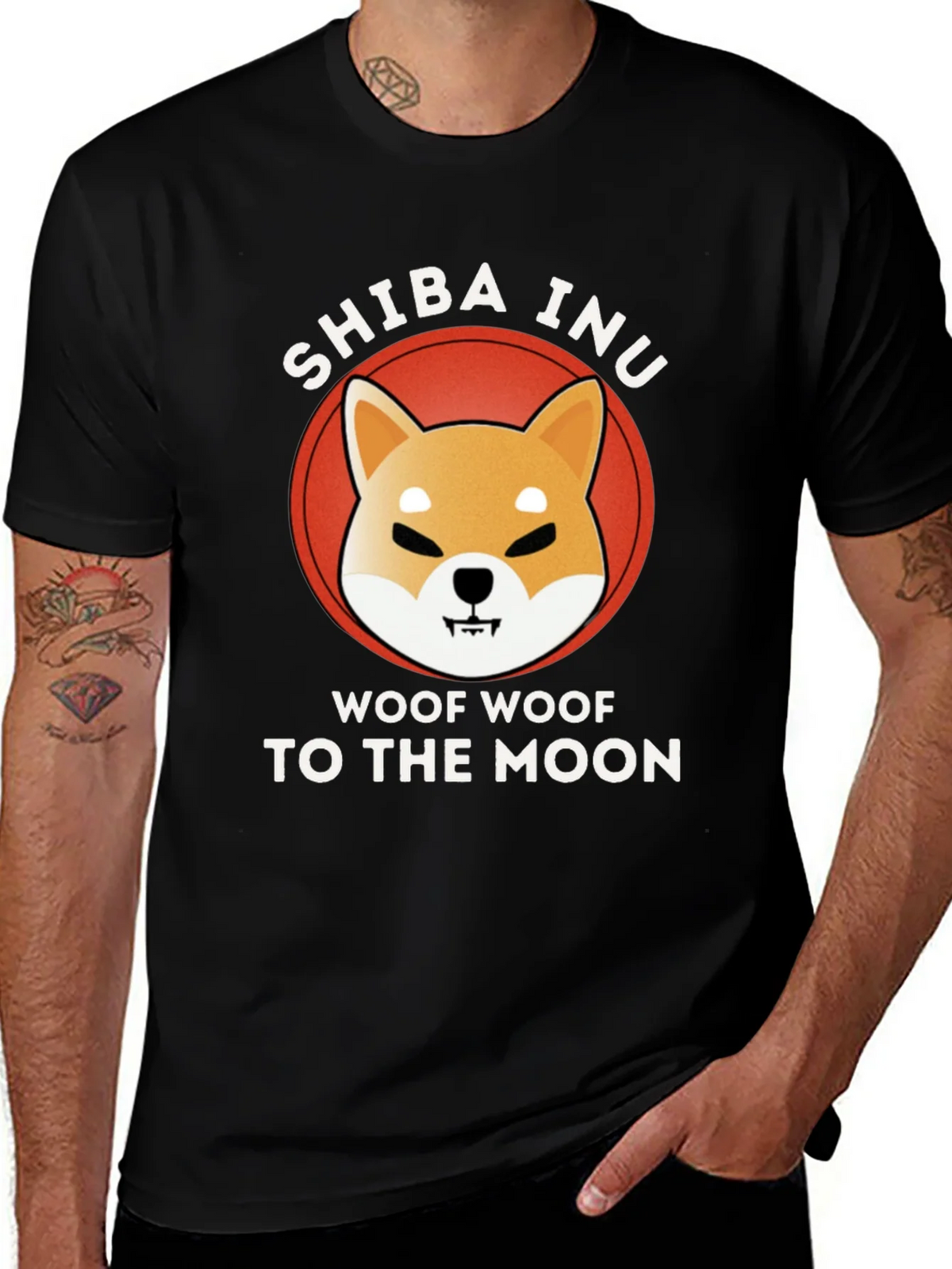 Shiba Inu Woof Moon Black T-Shirt product image 1