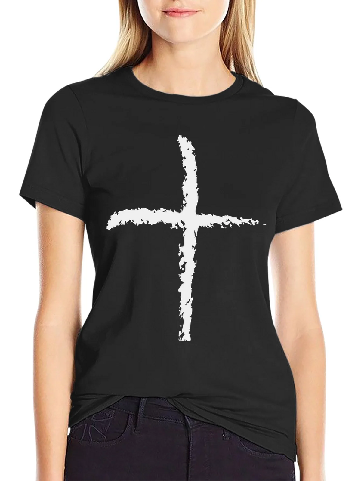 Grunge Cross Graphic Tee - Black Cotton product image 2