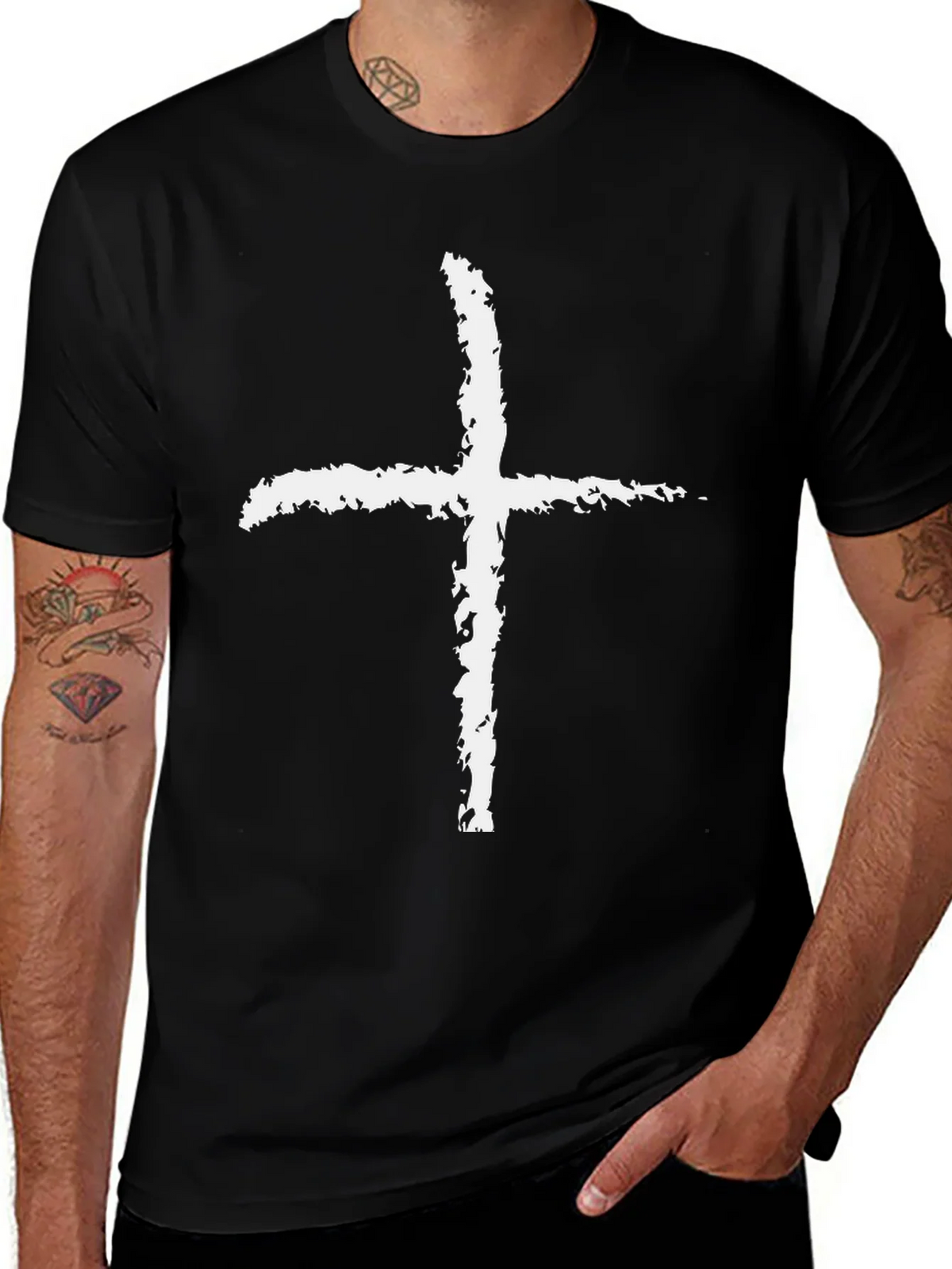 Grunge Cross Graphic Tee - Black Cotton product image 1