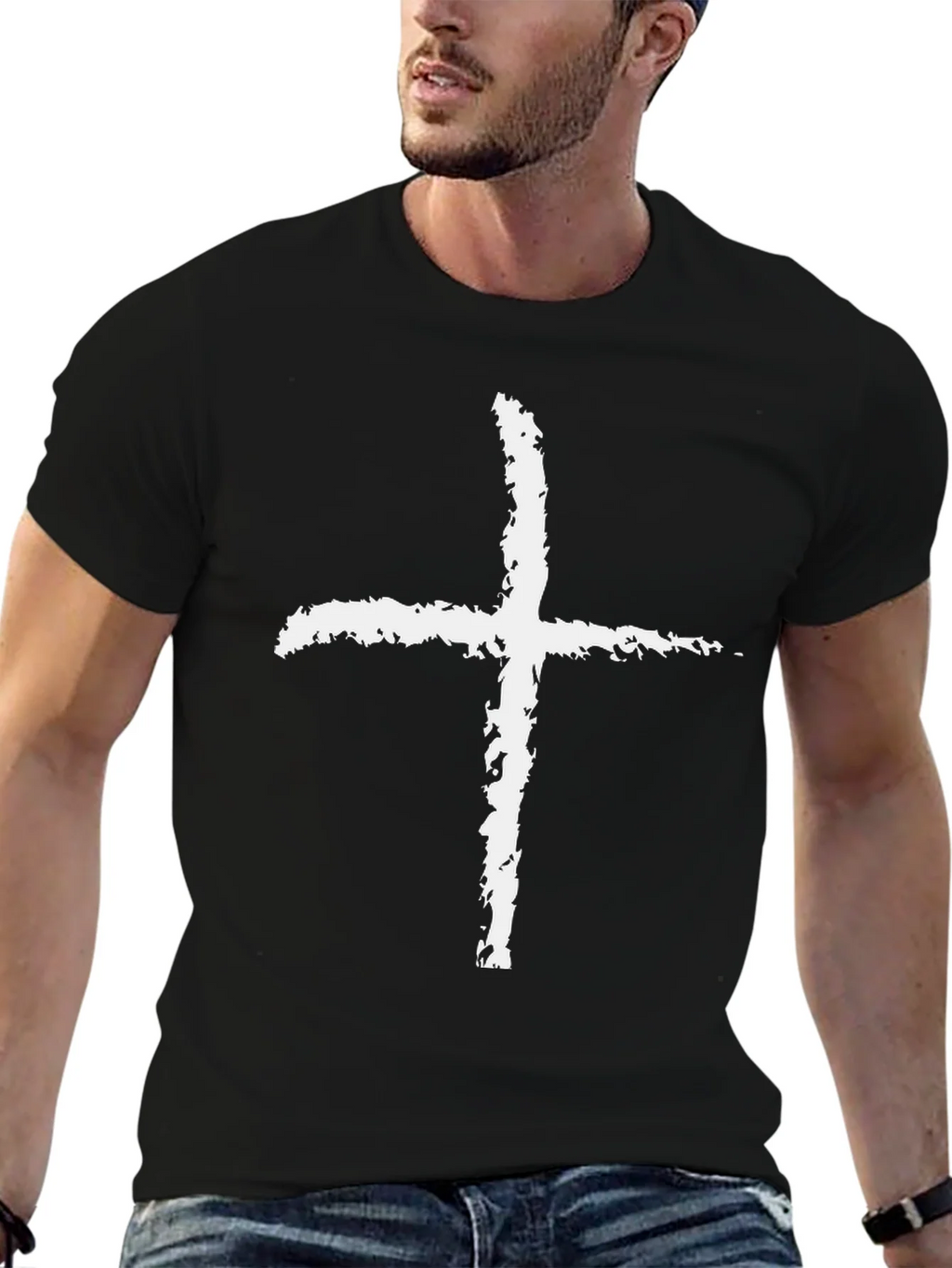 Grunge Cross Graphic Tee - Black Cotton product image 6