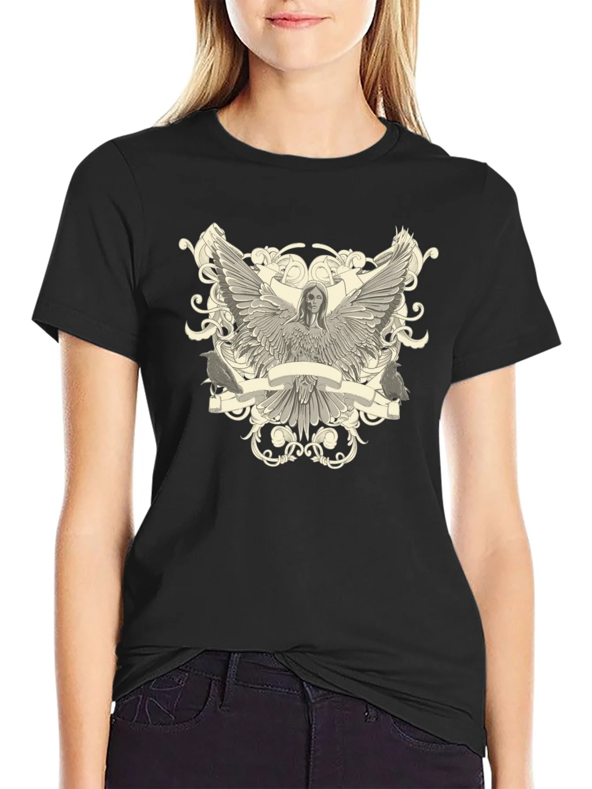 Angel Winged Graphic Print Black Tee product image 2