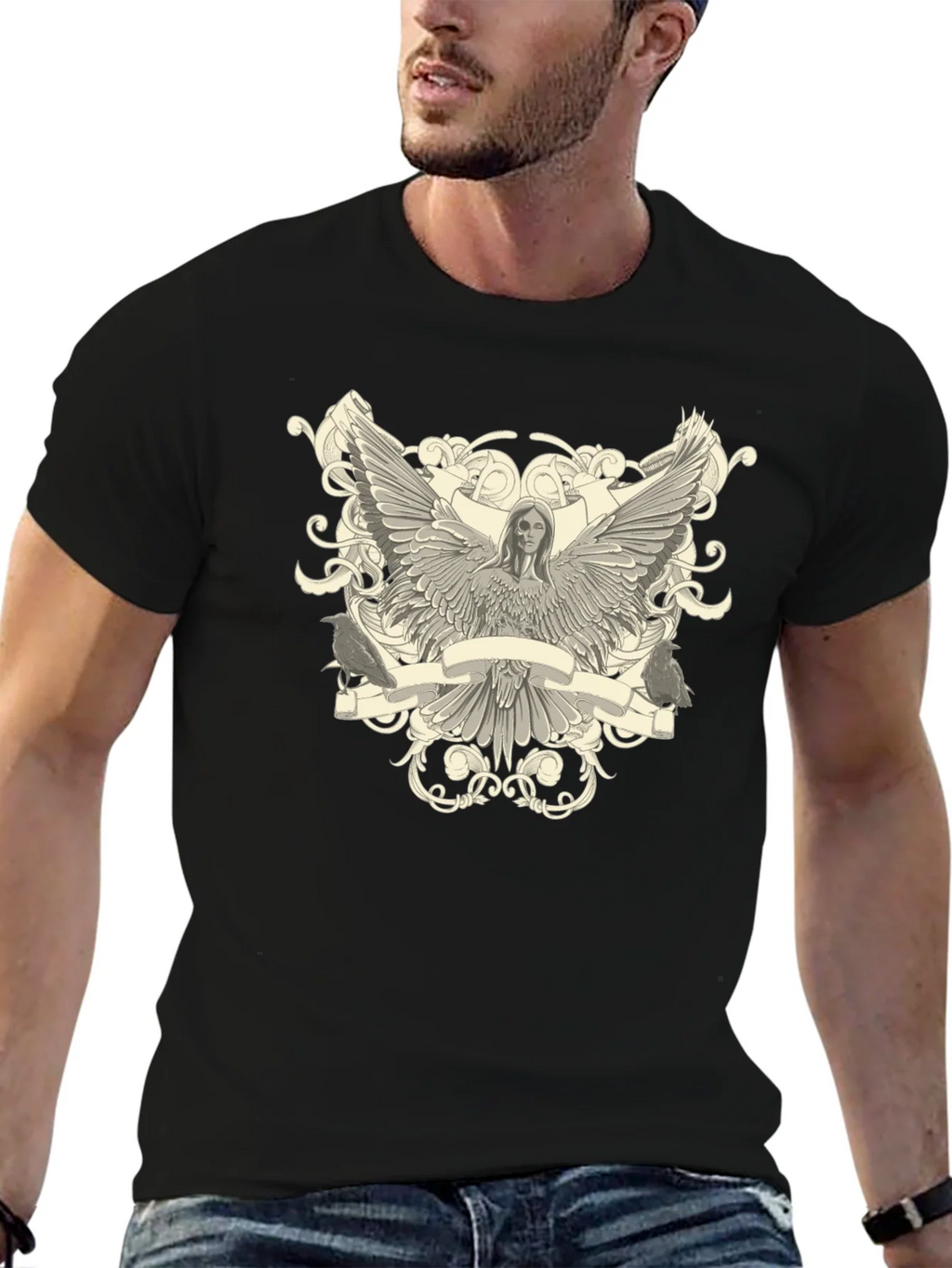 Angel Winged Graphic Print Black Tee product image 6