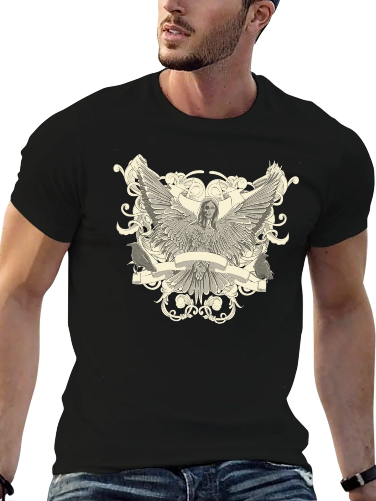 Angel Winged Graphic Print Black Tee product image 6