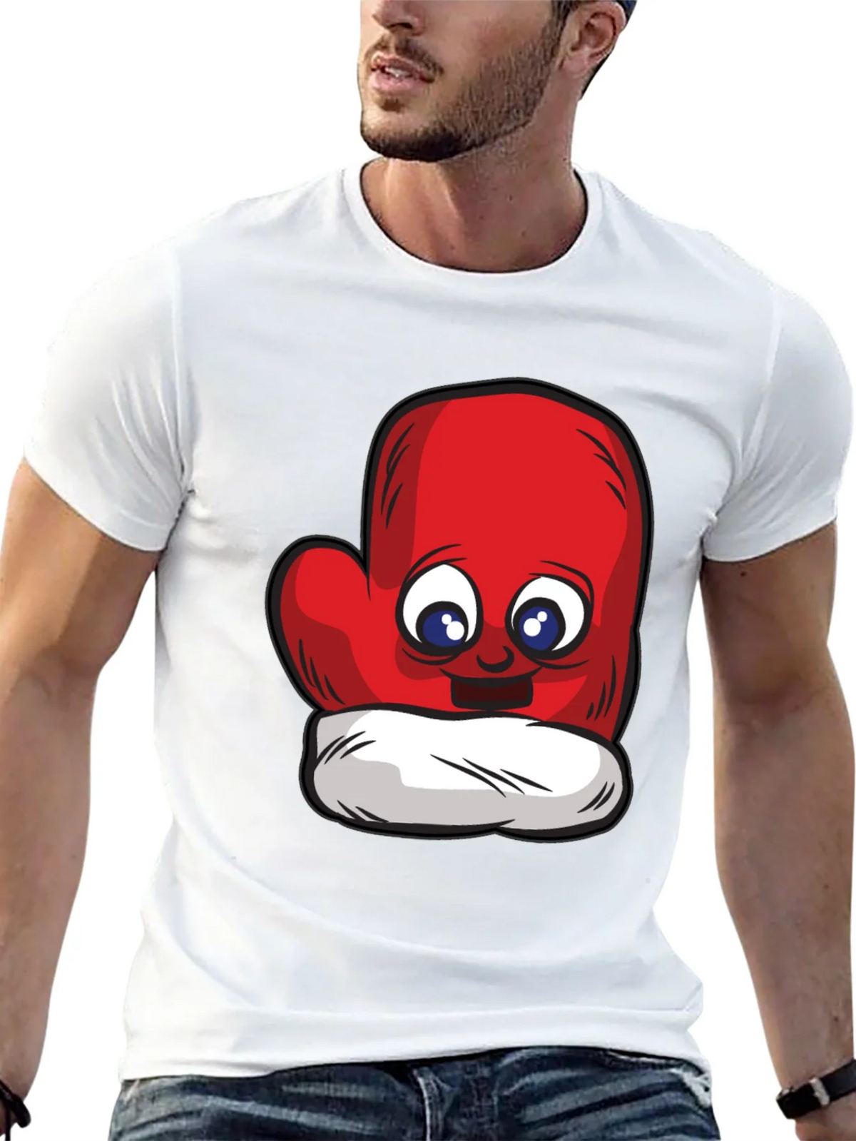 Cute Mitten Cartoon Graphic Black T-Shirt product image 3
