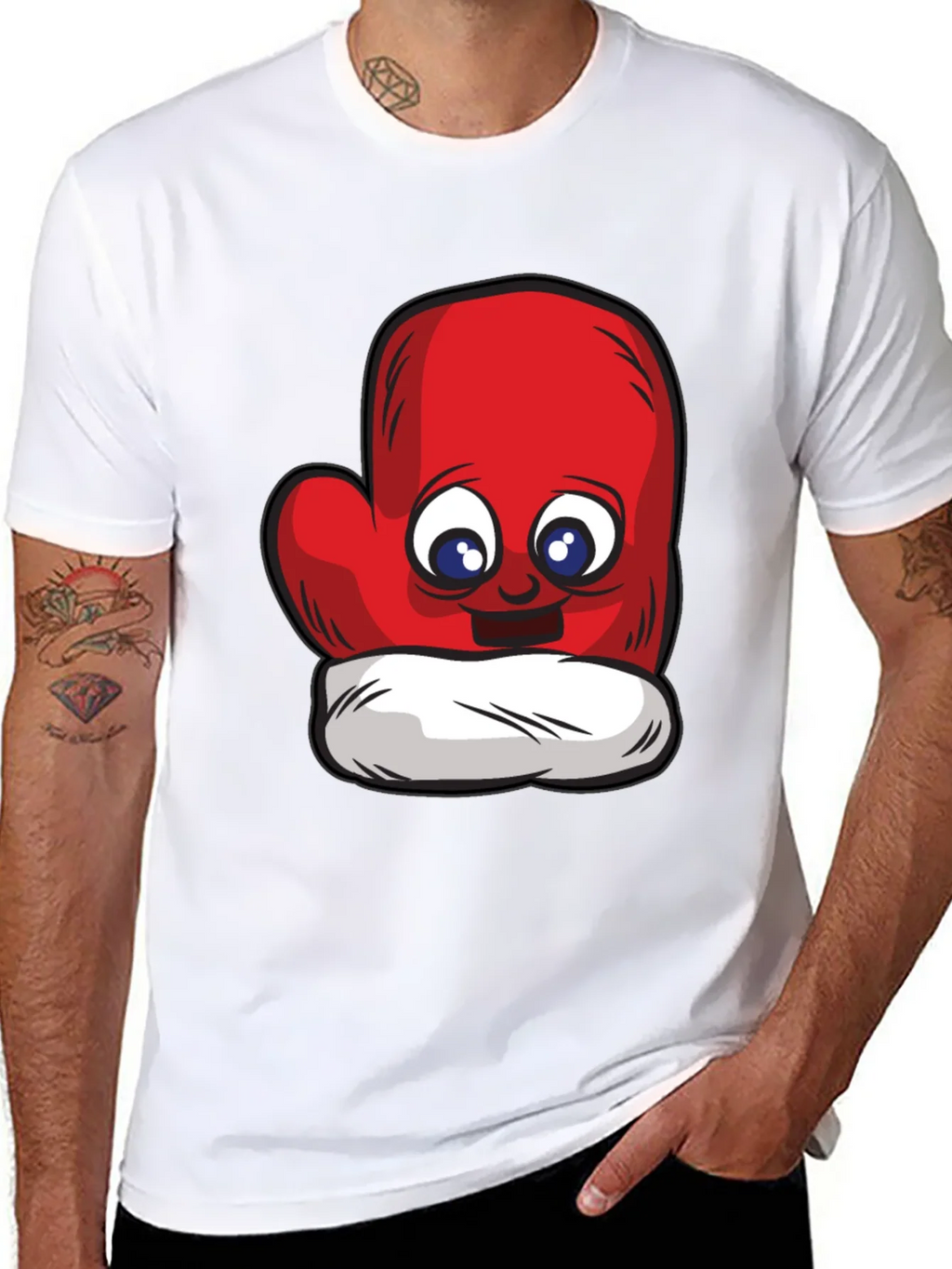 Cute Mitten Cartoon Graphic Black T-Shirt product image 2