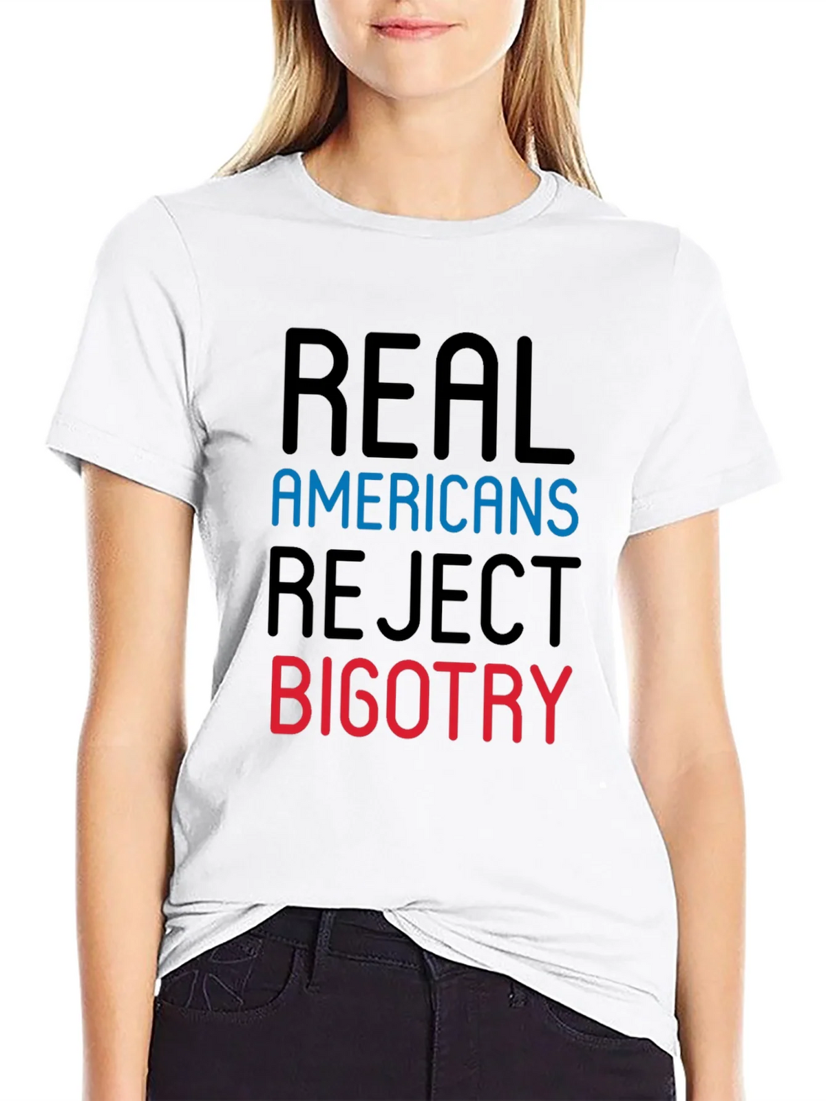 Real Americans Reject Bigotry Graphic Tee product image 7