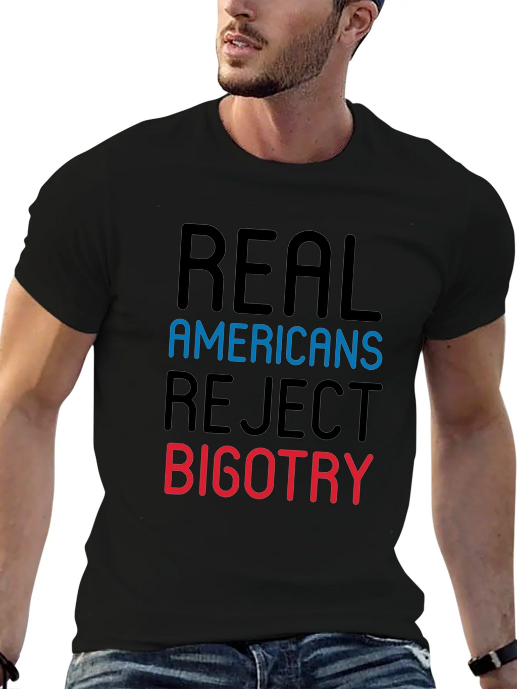 Real Americans Reject Bigotry Graphic Tee product image 5