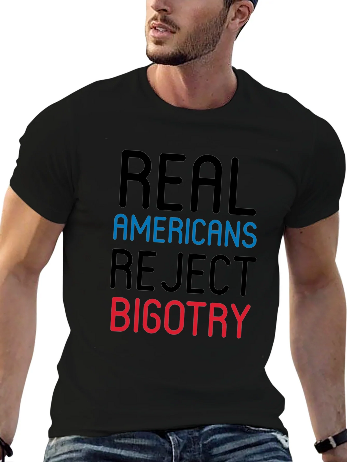 Real Americans Reject Bigotry Graphic Tee product image 5