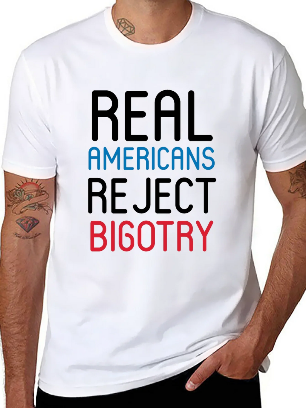 Real Americans Reject Bigotry Graphic Tee product image 6
