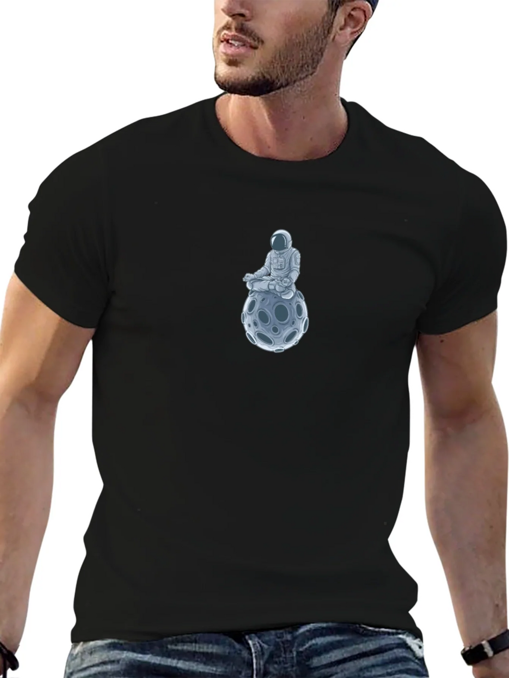 Astronaut Moon Meditation Black T-Shirt product image 6