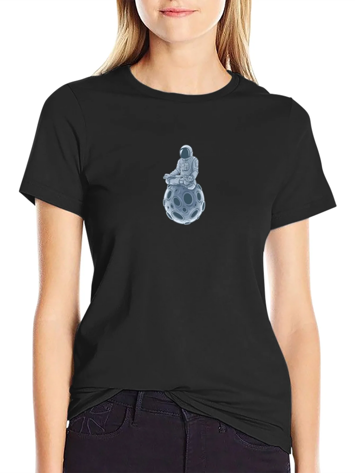 Astronaut Moon Meditation Black T-Shirt product image 2