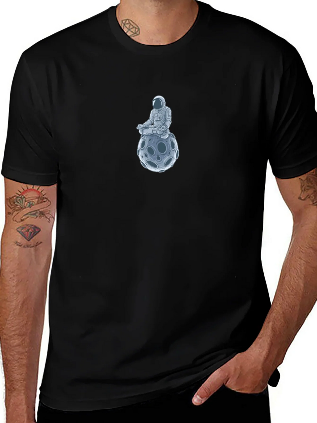 Astronaut Moon Meditation Black T-Shirt product image 1