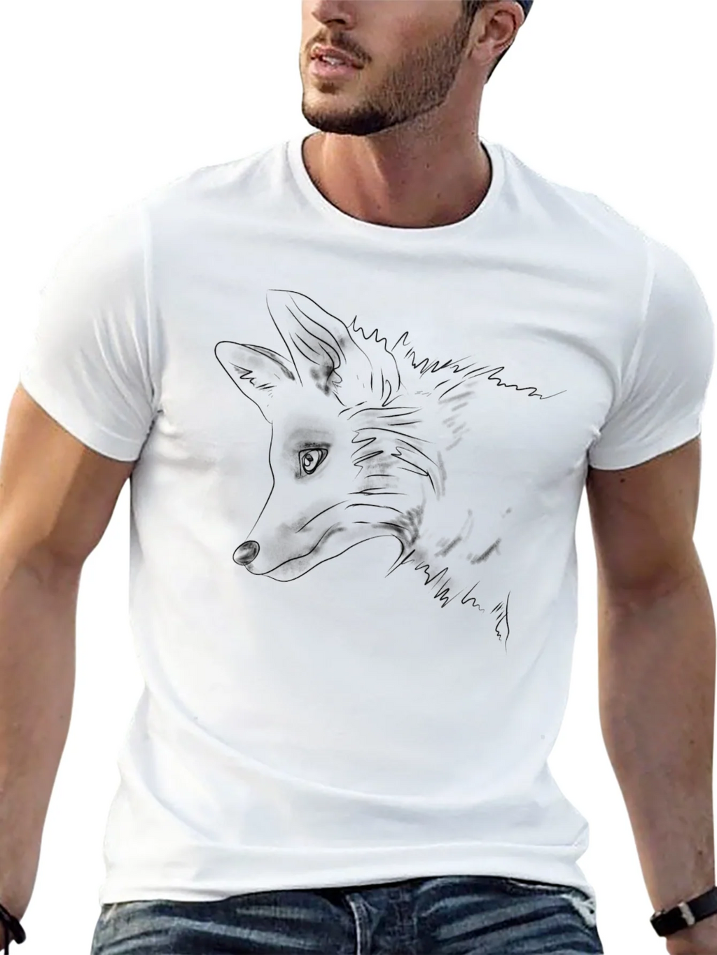 Fox Outline Black T-Shirt - Minimalist Design product image 12