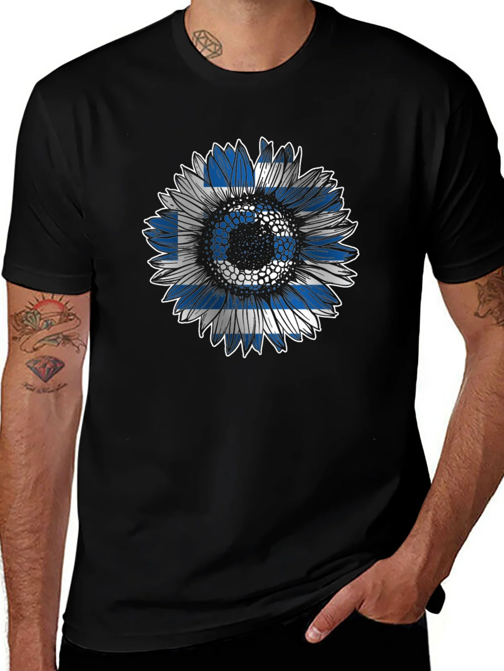 Greek Flag Sunflower T-Shirt - Unique Design product image 1