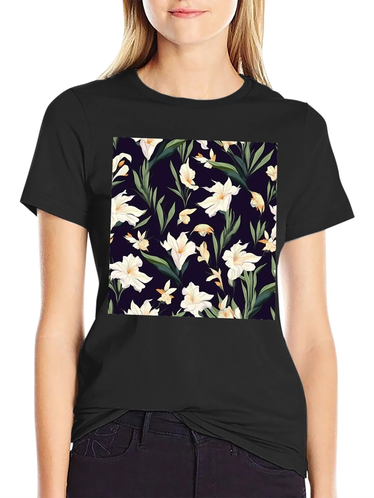 Floral Patterned Black T-Shirt product image 2