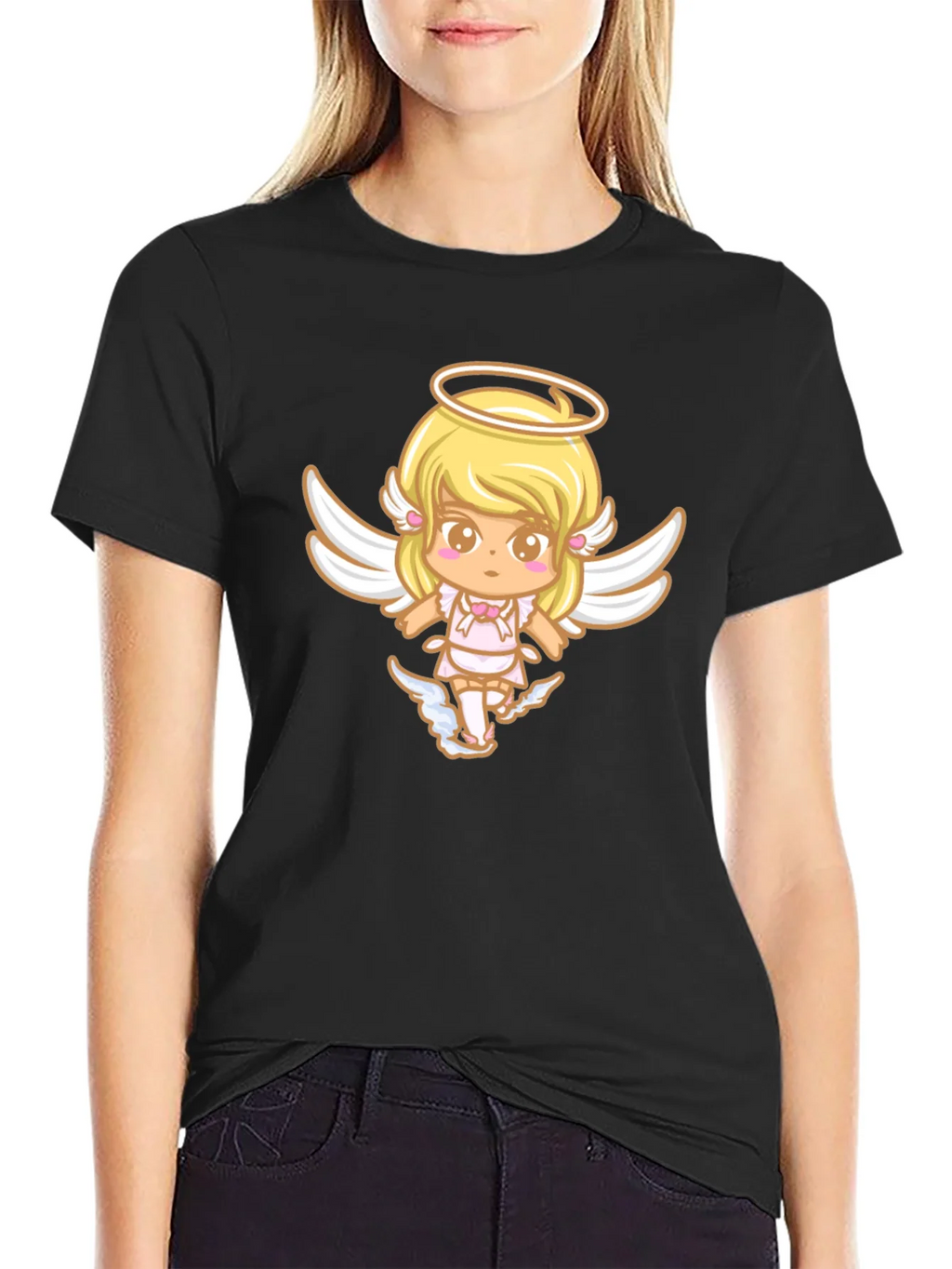 Cute Angel Graphic Black T-Shirt product image 2
